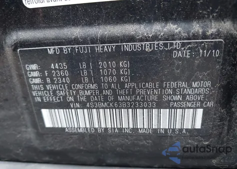 2011 Subaru Legacy 2.5I Limited z USA, uszkodzony, nr VIN 4S3BMCK63B3233033